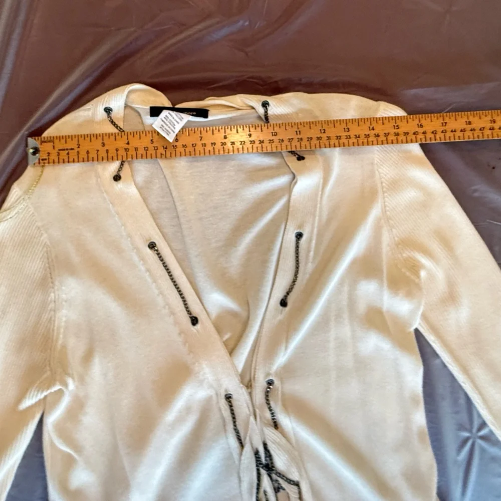 Nanette Lepore Ivory Long Sleeve Cardigan with chain detail Size L - Picture 2 of 11